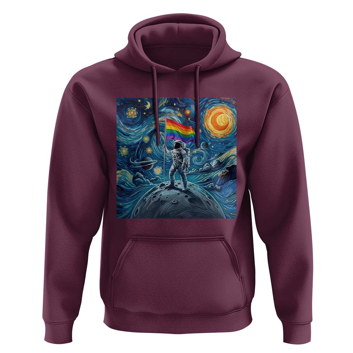 LGBTQ Rainbow Moon Astronaut Hoodie Starry Night Graphic