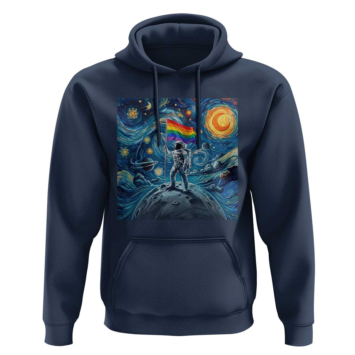 LGBTQ Rainbow Moon Astronaut Hoodie Starry Night Graphic