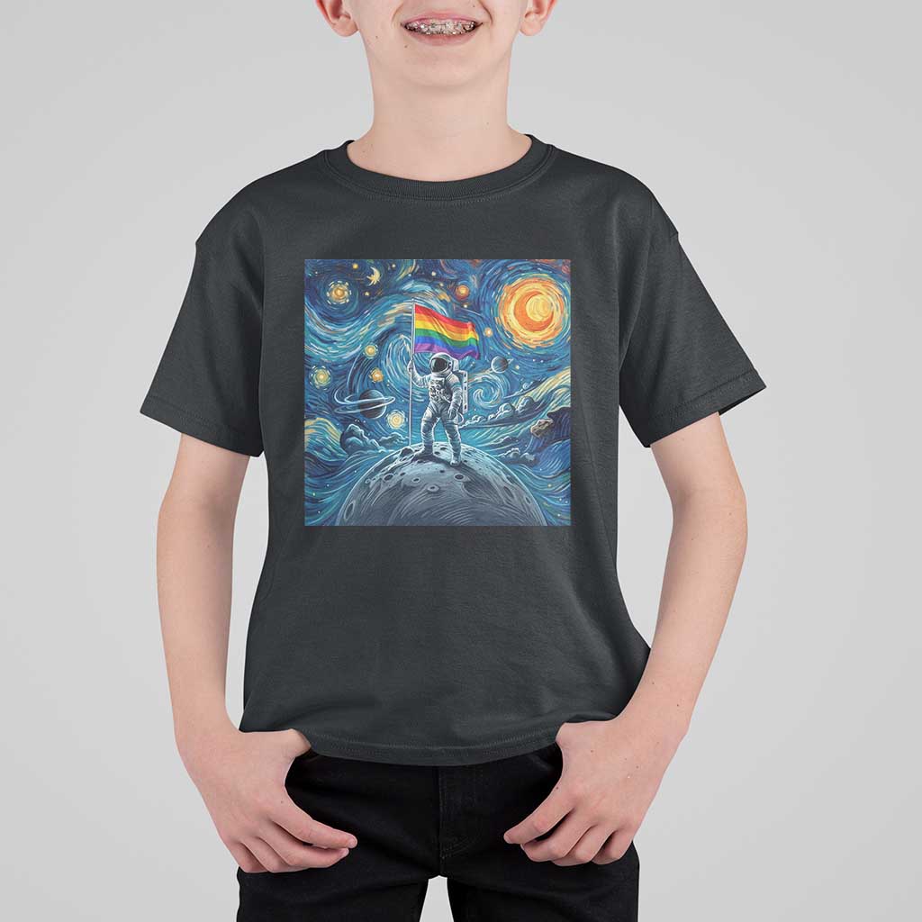 LGBTQ Rainbow Moon Astronaut T Shirt For Kid Starry Night Graphic