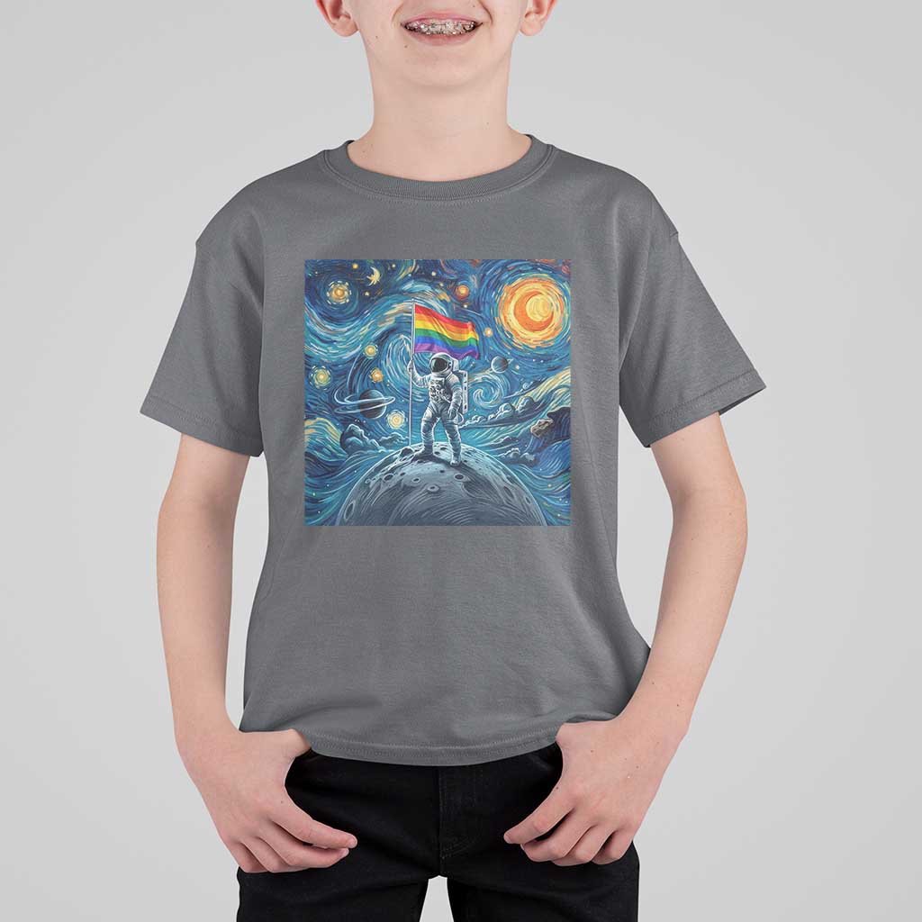 LGBTQ Rainbow Moon Astronaut T Shirt For Kid Starry Night Graphic
