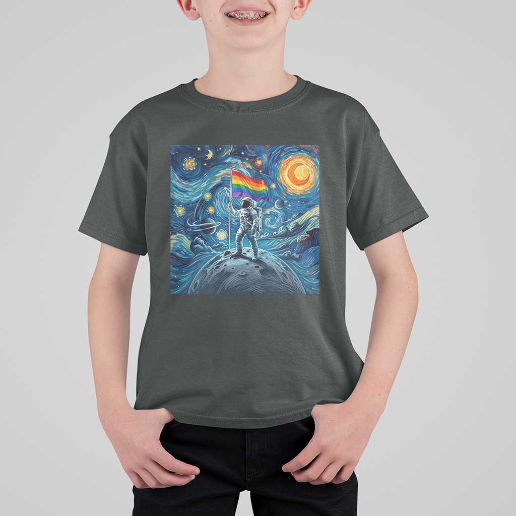 LGBTQ Rainbow Moon Astronaut T Shirt For Kid Starry Night Graphic