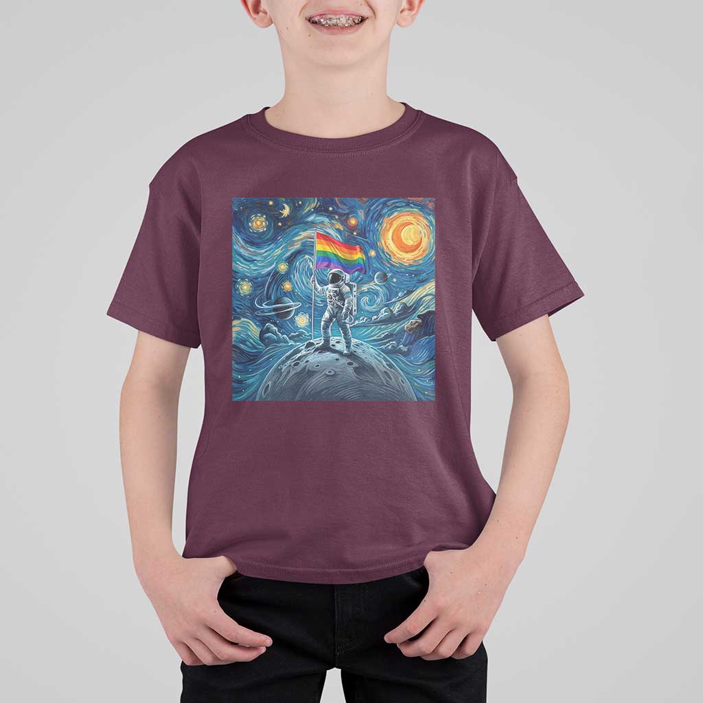 LGBTQ Rainbow Moon Astronaut T Shirt For Kid Starry Night Graphic