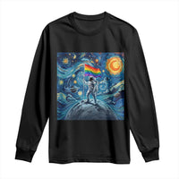 LGBTQ Rainbow Moon Astronaut Long Sleeve Shirt Starry Night Graphic