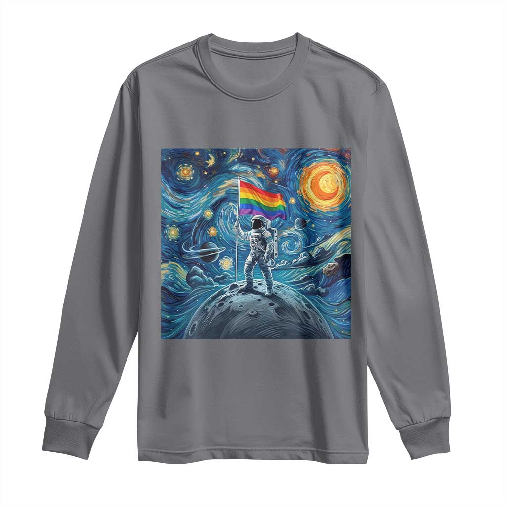 LGBTQ Rainbow Moon Astronaut Long Sleeve Shirt Starry Night Graphic