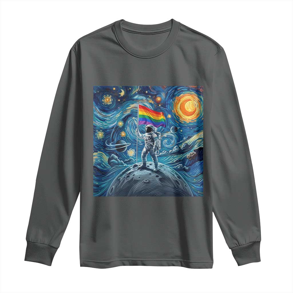 LGBTQ Rainbow Moon Astronaut Long Sleeve Shirt Starry Night Graphic