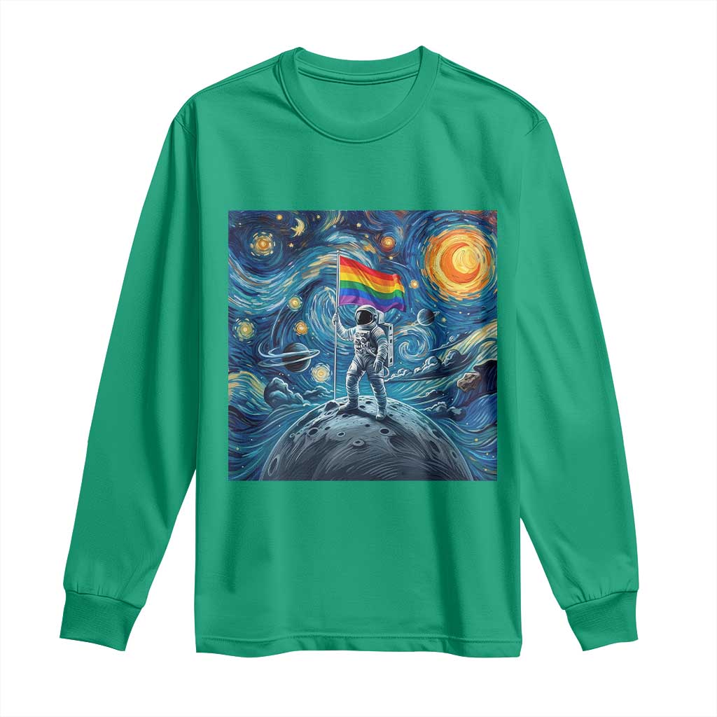 LGBTQ Rainbow Moon Astronaut Long Sleeve Shirt Starry Night Graphic