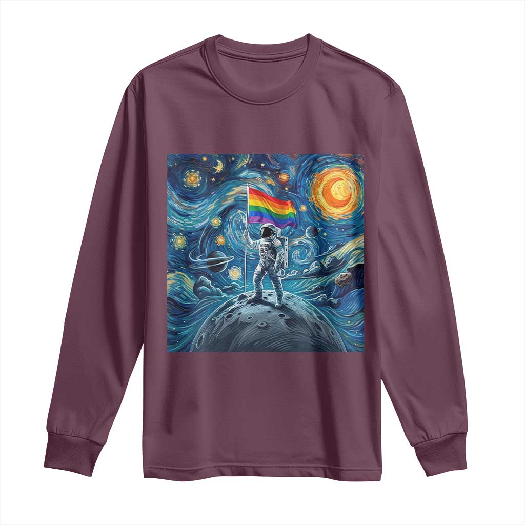 LGBTQ Rainbow Moon Astronaut Long Sleeve Shirt Starry Night Graphic