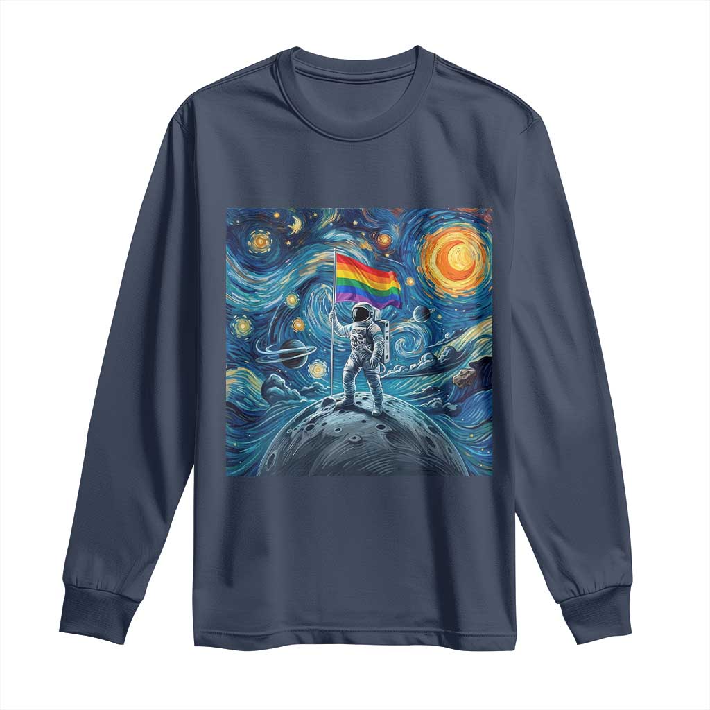 LGBTQ Rainbow Moon Astronaut Long Sleeve Shirt Starry Night Graphic