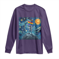 LGBTQ Rainbow Moon Astronaut Long Sleeve Shirt Starry Night Graphic