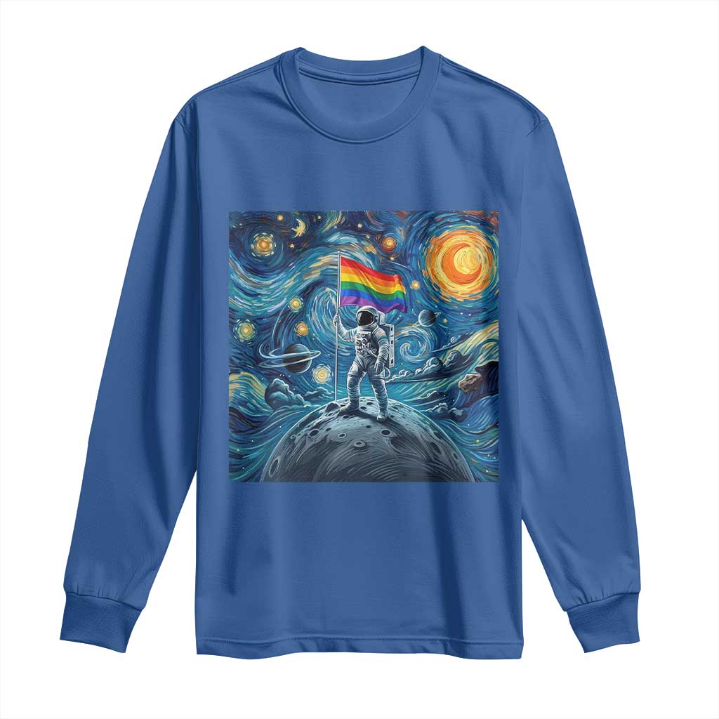 LGBTQ Rainbow Moon Astronaut Long Sleeve Shirt Starry Night Graphic