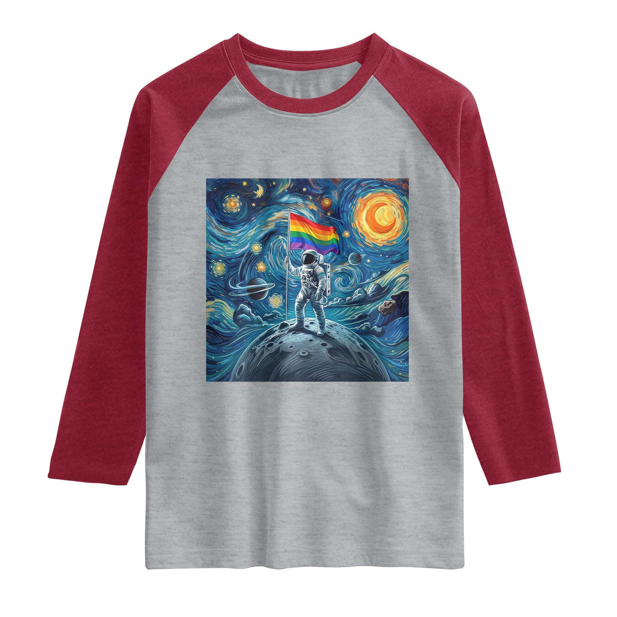 LGBTQ Rainbow Moon Astronaut Raglan Shirt Starry Night Graphic