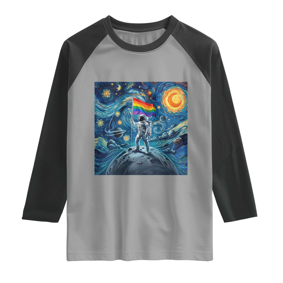 LGBTQ Rainbow Moon Astronaut Raglan Shirt Starry Night Graphic