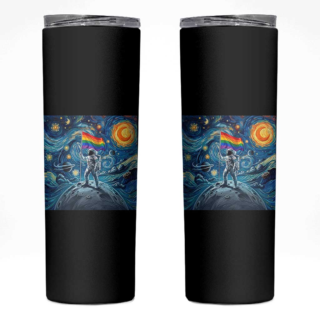 LGBTQ Rainbow Moon Astronaut Skinny Tumbler Starry Night Graphic