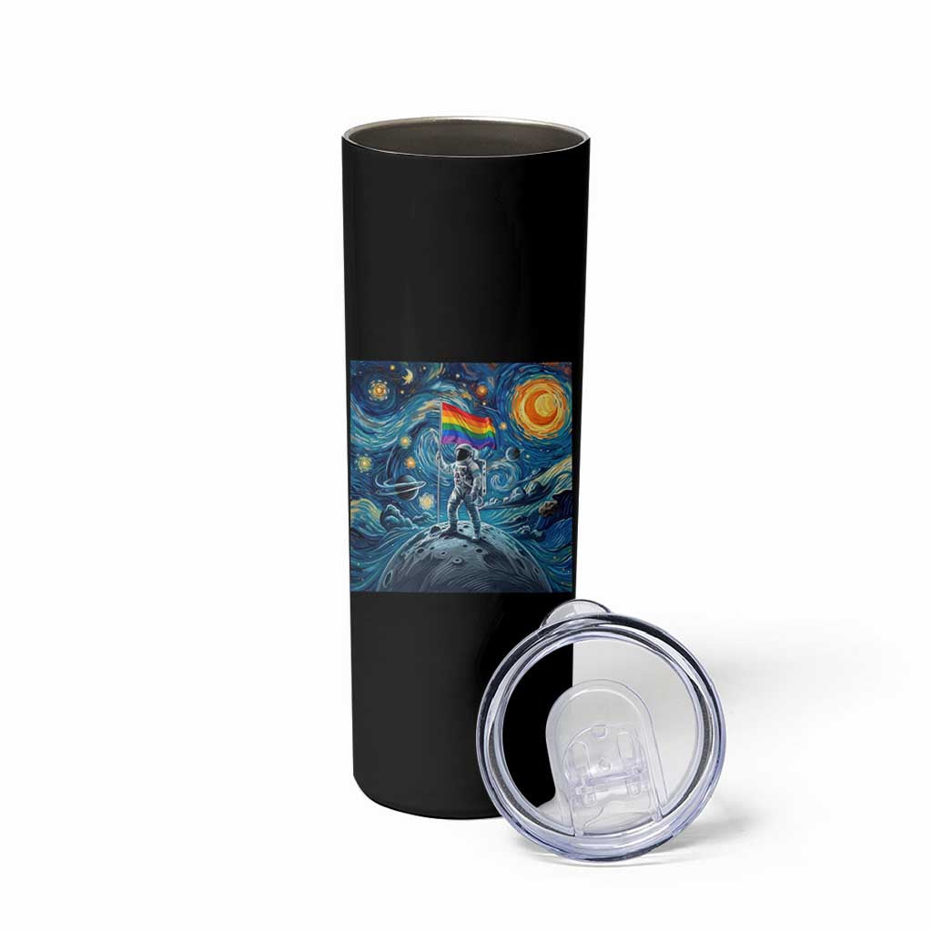 LGBTQ Rainbow Moon Astronaut Skinny Tumbler Starry Night Graphic