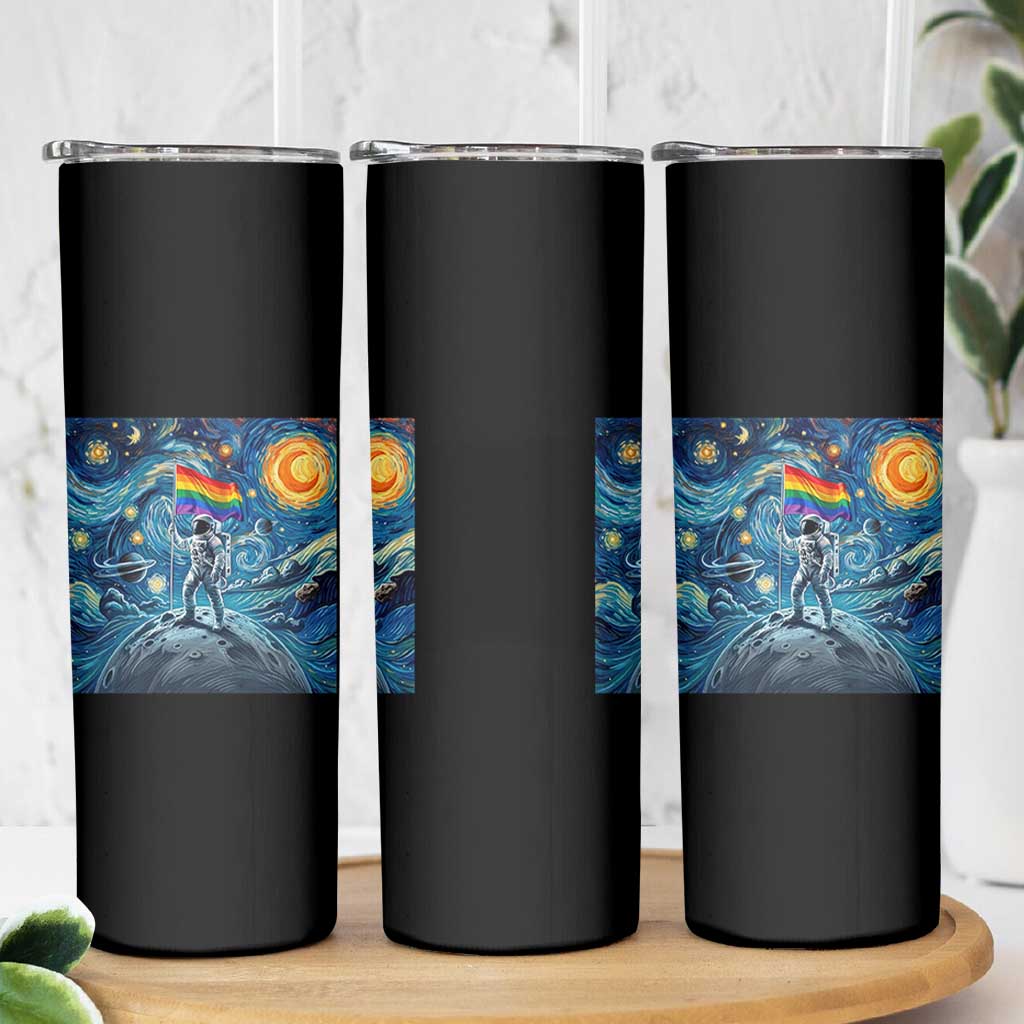 LGBTQ Rainbow Moon Astronaut Skinny Tumbler Starry Night Graphic