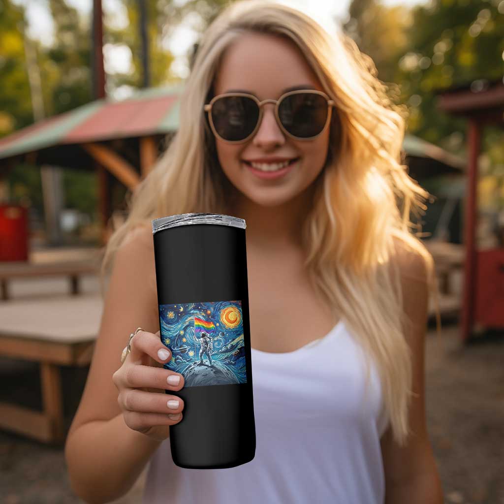 LGBTQ Rainbow Moon Astronaut Skinny Tumbler Starry Night Graphic