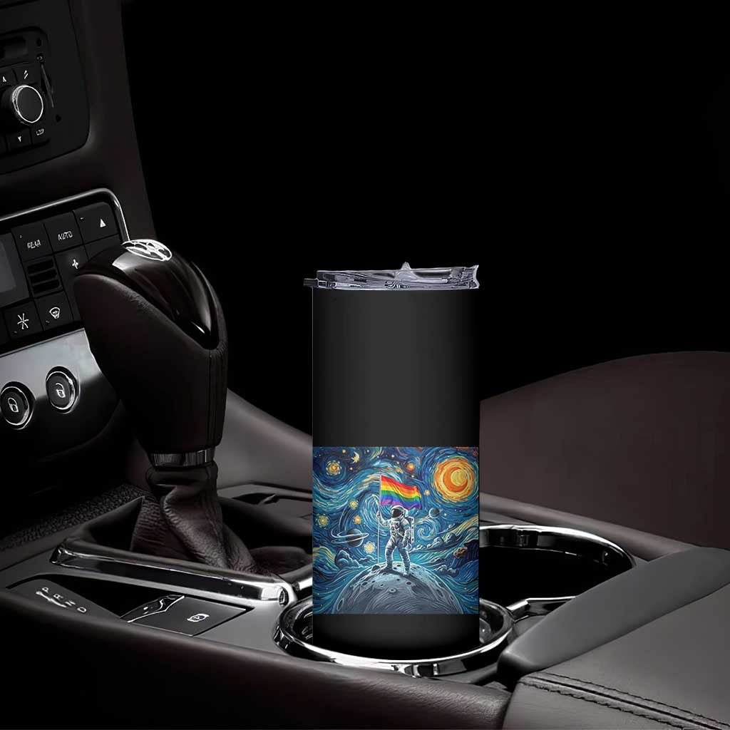 LGBTQ Rainbow Moon Astronaut Skinny Tumbler Starry Night Graphic