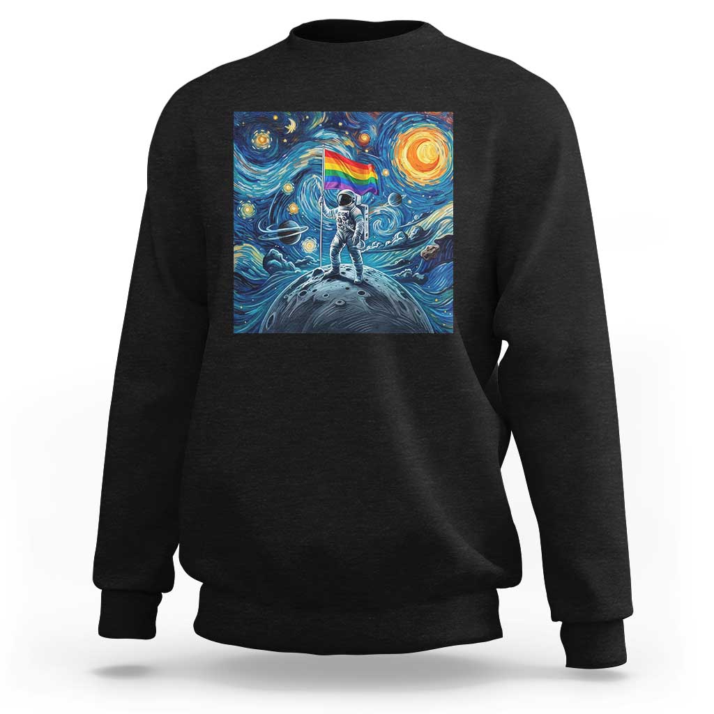 LGBTQ Rainbow Moon Astronaut Sweatshirt Starry Night Graphic