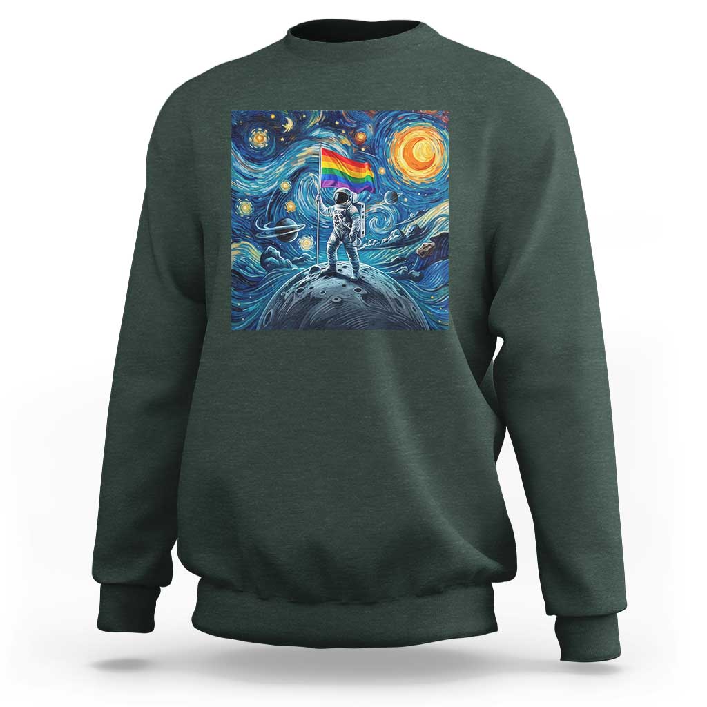 LGBTQ Rainbow Moon Astronaut Sweatshirt Starry Night Graphic