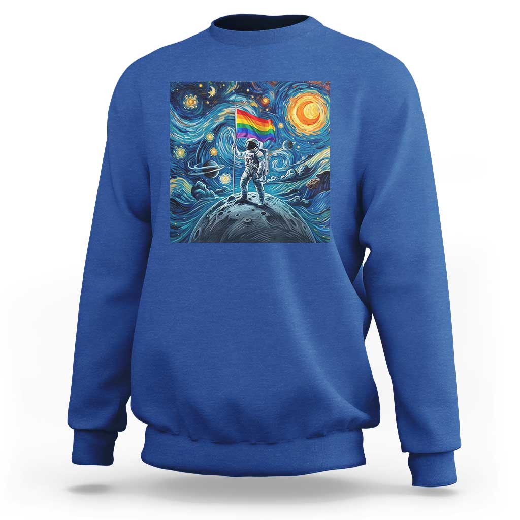 LGBTQ Rainbow Moon Astronaut Sweatshirt Starry Night Graphic