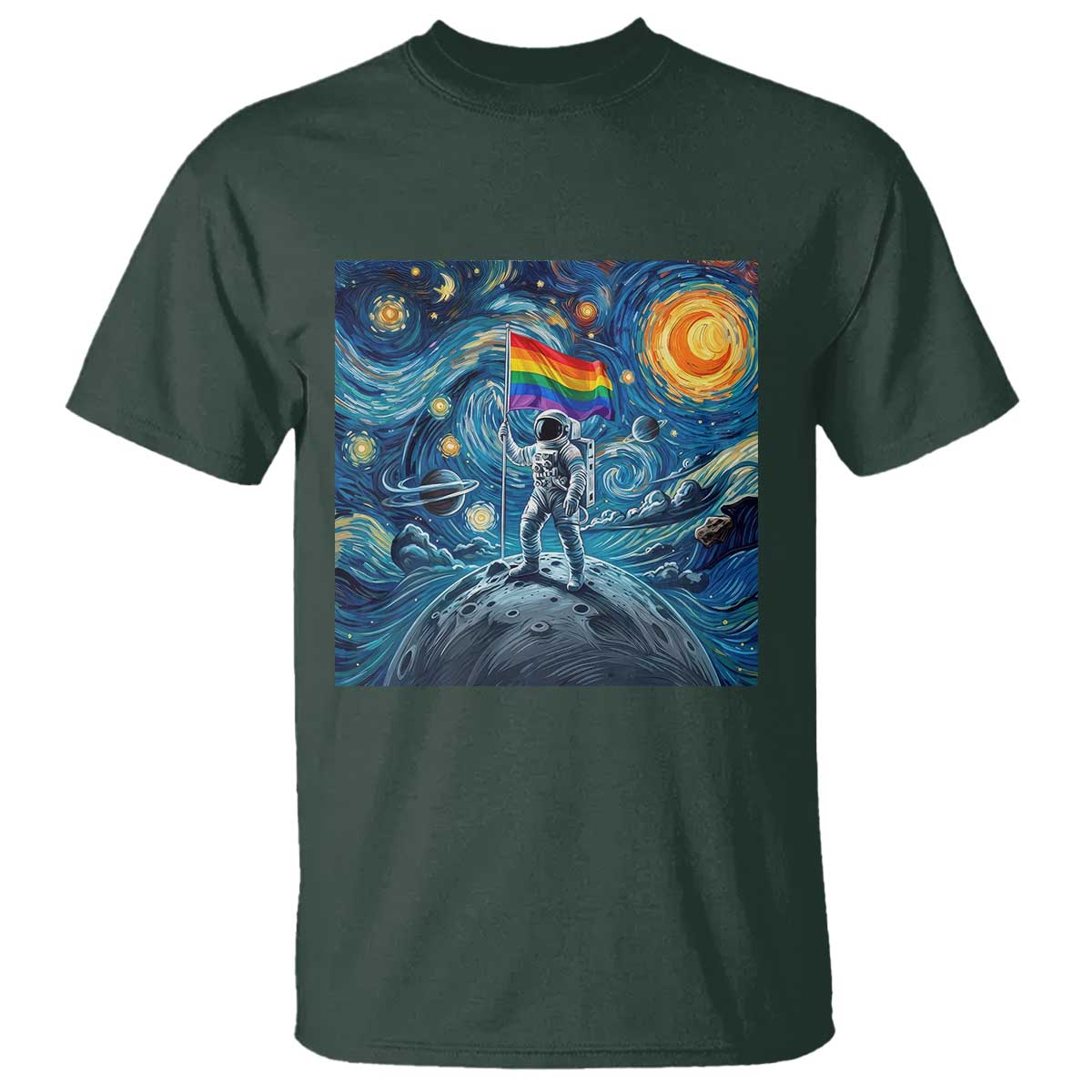 LGBTQ Rainbow Moon Astronaut T Shirt Starry Night Graphic