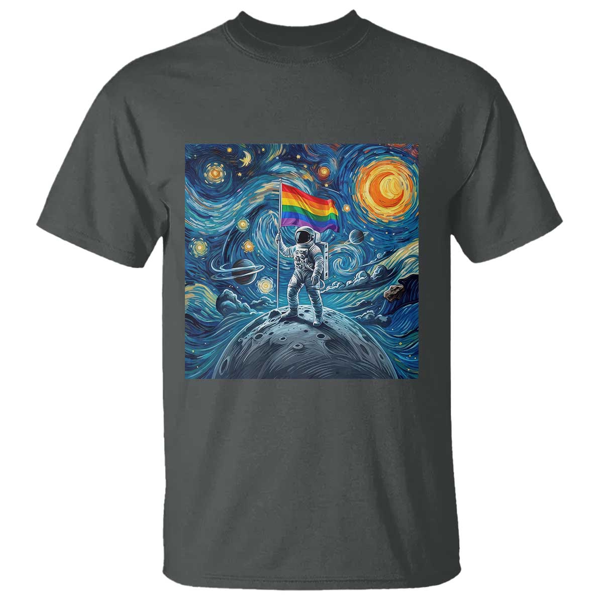 LGBTQ Rainbow Moon Astronaut T Shirt Starry Night Graphic