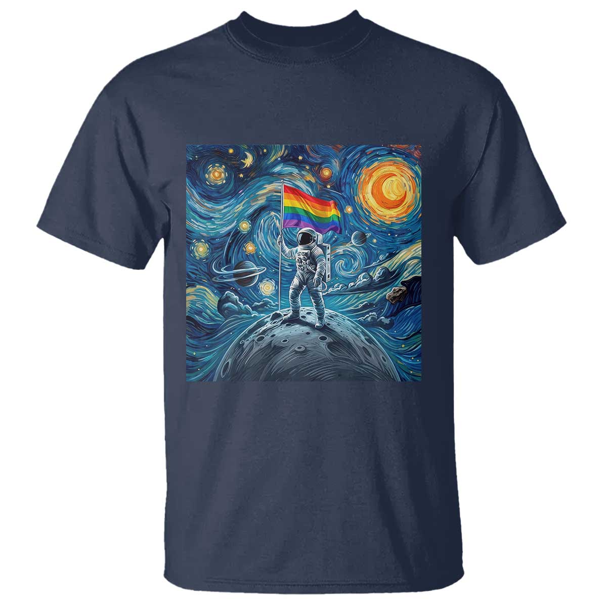 LGBTQ Rainbow Moon Astronaut T Shirt Starry Night Graphic