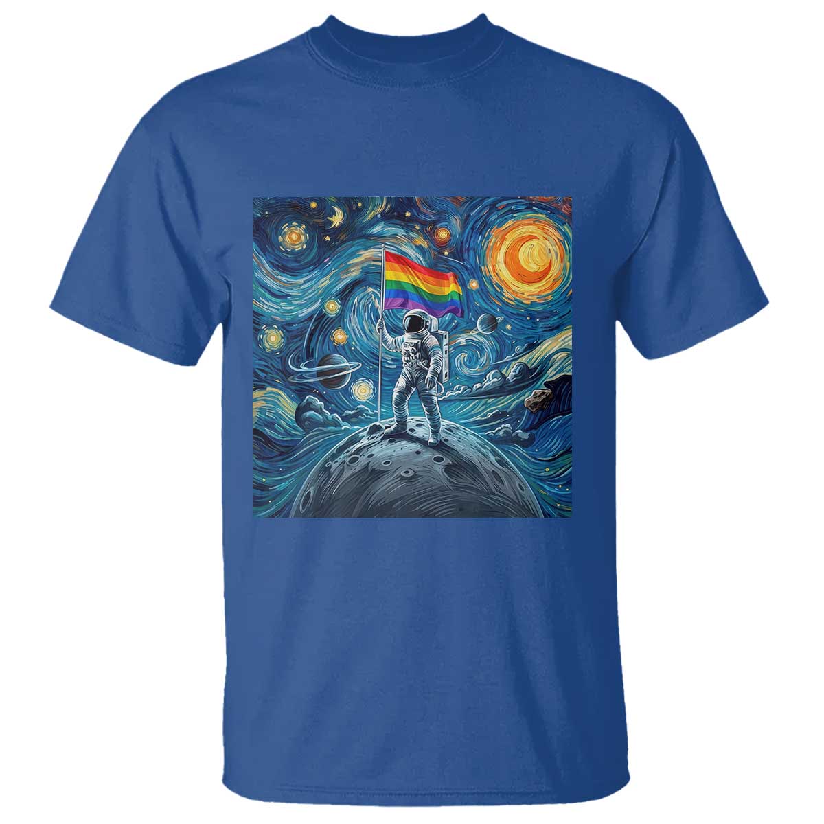 LGBTQ Rainbow Moon Astronaut T Shirt Starry Night Graphic