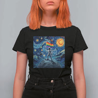 LGBTQ Rainbow Moon Astronaut T Shirt For Women Starry Night Graphic