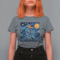 LGBTQ Rainbow Moon Astronaut T Shirt For Women Starry Night Graphic