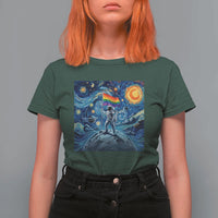 LGBTQ Rainbow Moon Astronaut T Shirt For Women Starry Night Graphic