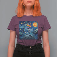 LGBTQ Rainbow Moon Astronaut T Shirt For Women Starry Night Graphic