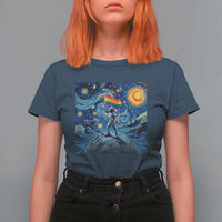 LGBTQ Rainbow Moon Astronaut T Shirt For Women Starry Night Graphic