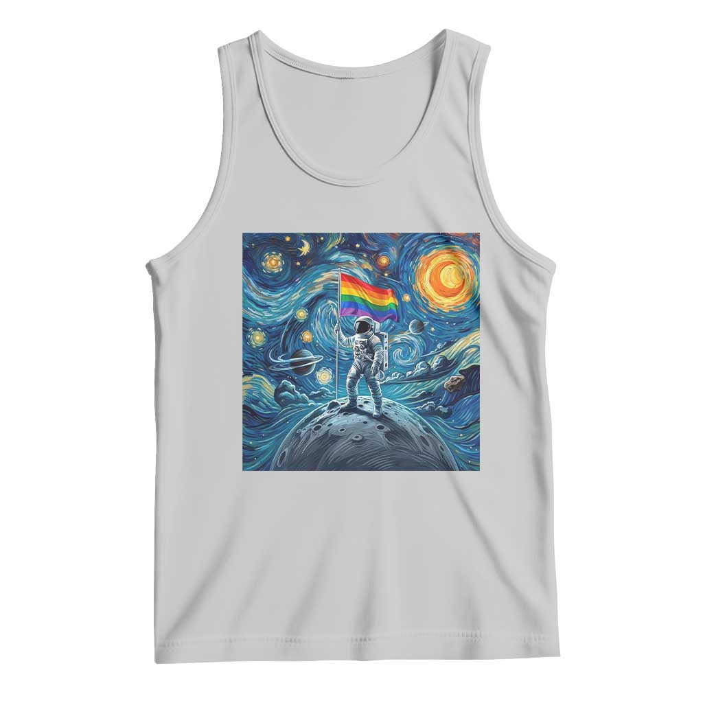 LGBTQ Rainbow Moon Astronaut Tank Top Starry Night Graphic