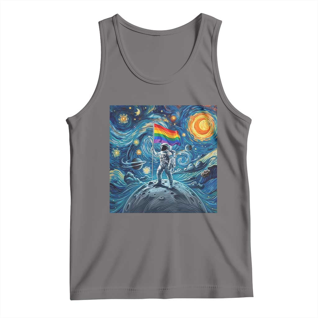 LGBTQ Rainbow Moon Astronaut Tank Top Starry Night Graphic