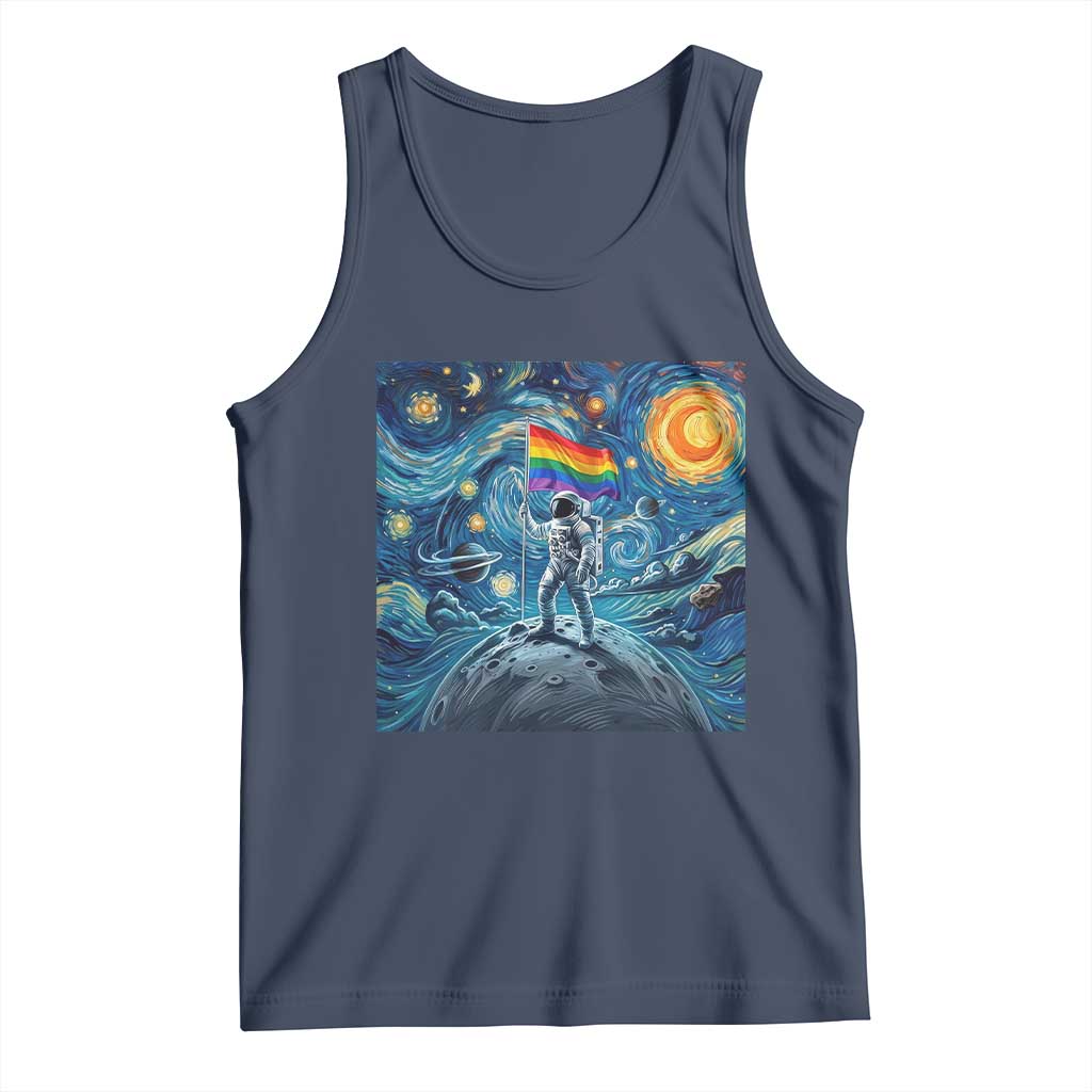 LGBTQ Rainbow Moon Astronaut Tank Top Starry Night Graphic