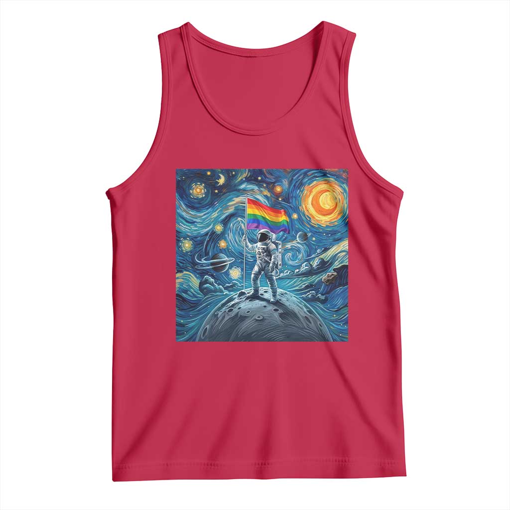 LGBTQ Rainbow Moon Astronaut Tank Top Starry Night Graphic
