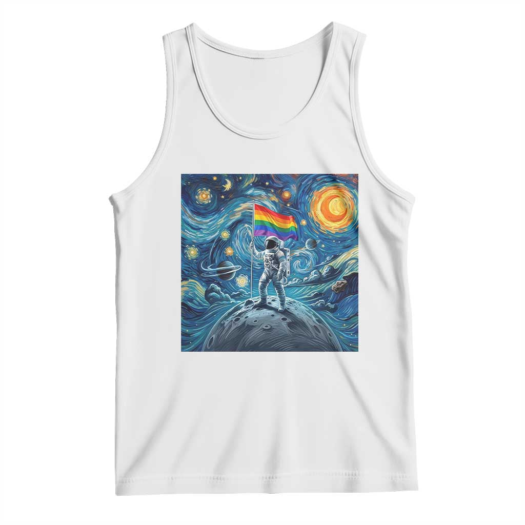 LGBTQ Rainbow Moon Astronaut Tank Top Starry Night Graphic