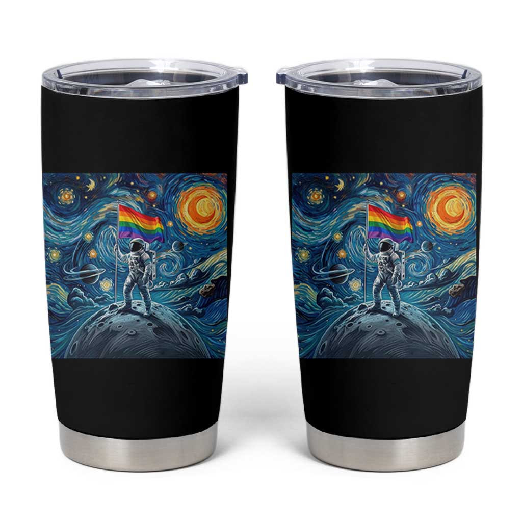 LGBTQ Rainbow Moon Astronaut Tumbler Cup Starry Night Graphic
