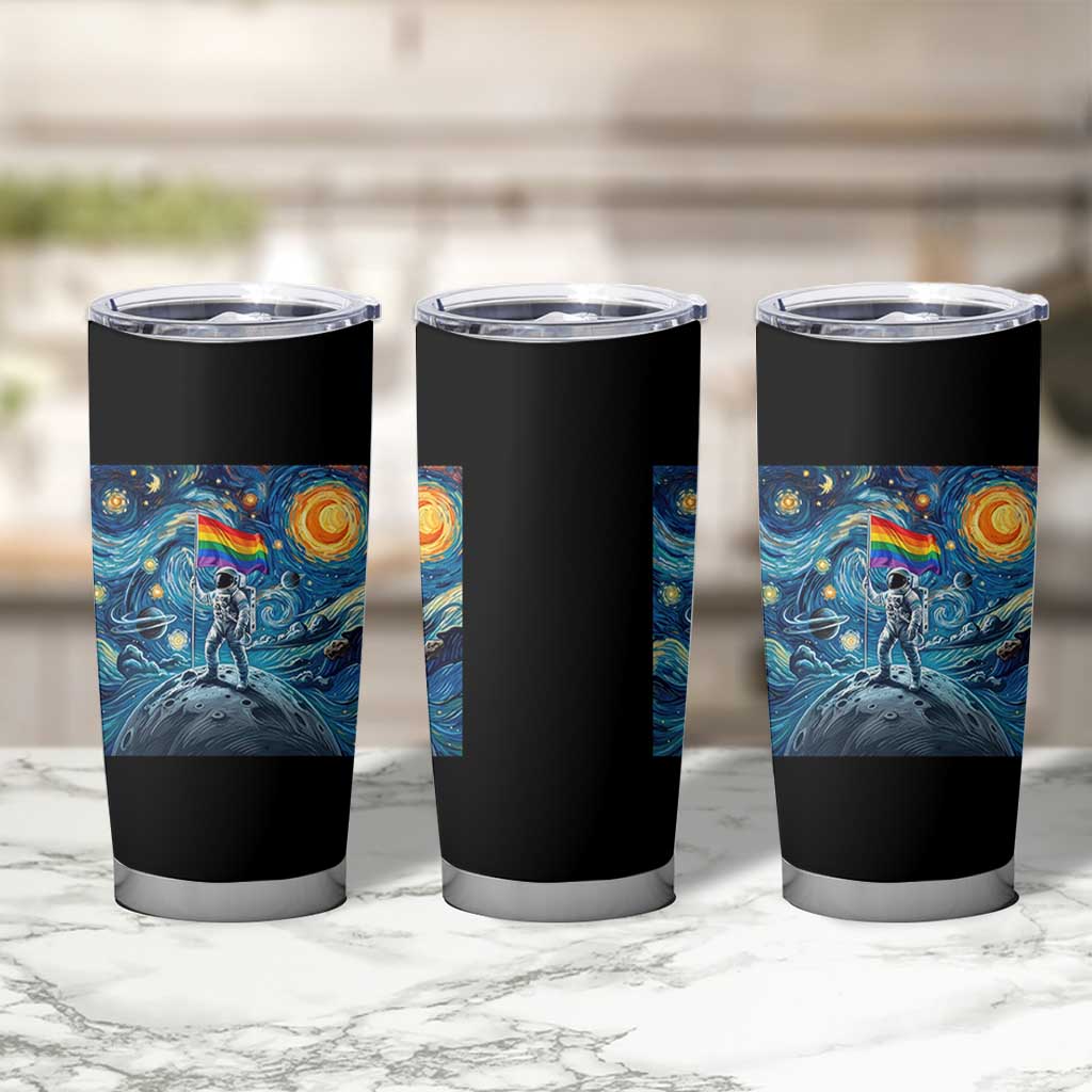 LGBTQ Rainbow Moon Astronaut Tumbler Cup Starry Night Graphic