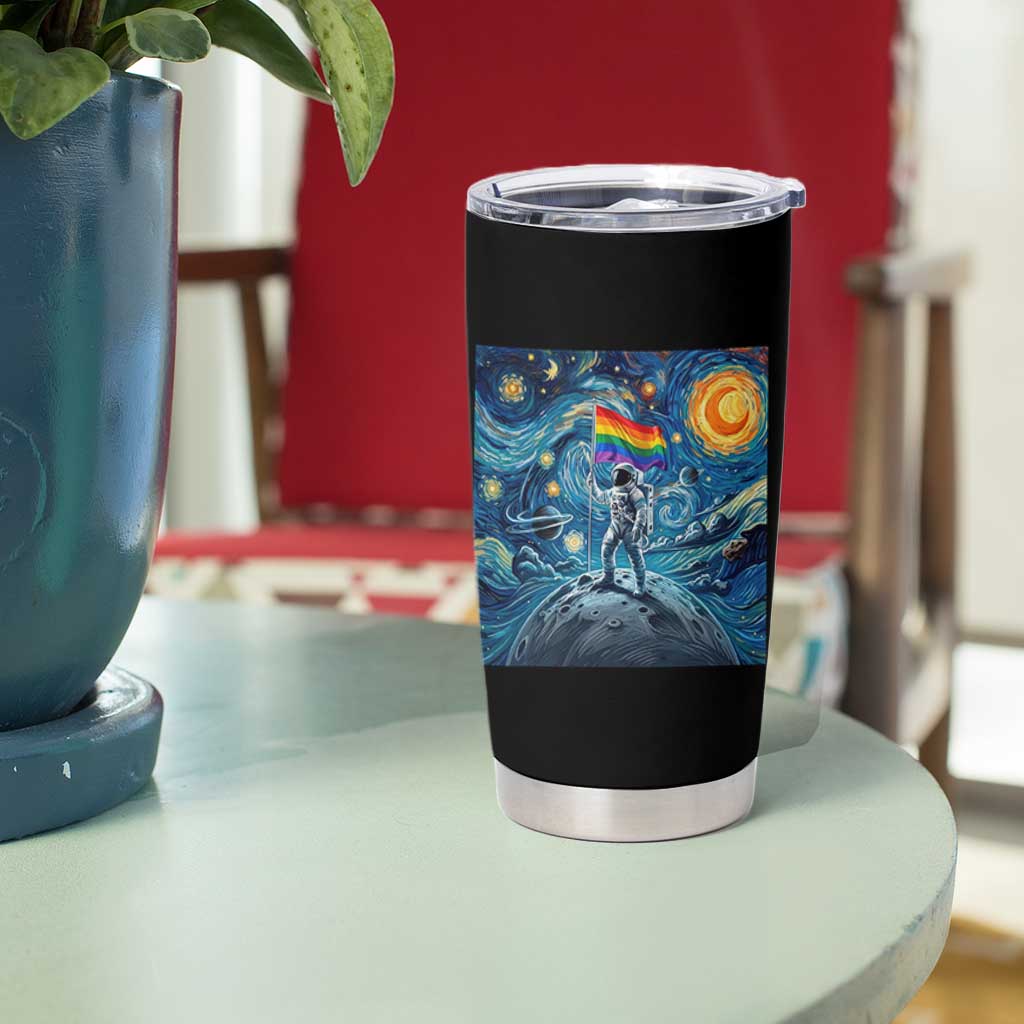 LGBTQ Rainbow Moon Astronaut Tumbler Cup Starry Night Graphic
