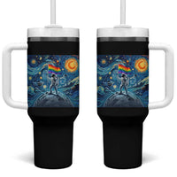 LGBTQ Rainbow Moon Astronaut Tumbler With Handle Starry Night Graphic