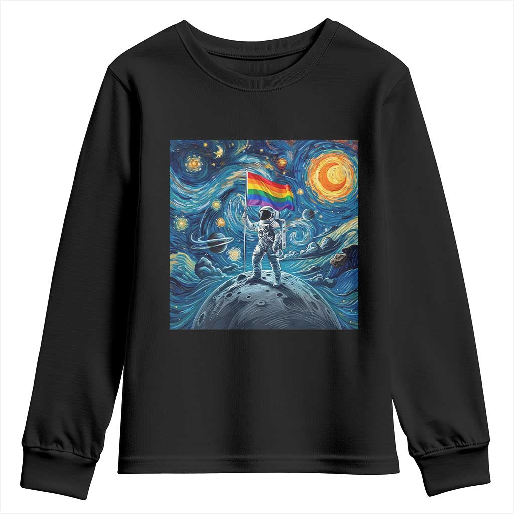 LGBTQ Rainbow Moon Astronaut Youth Sweatshirt Starry Night Graphic