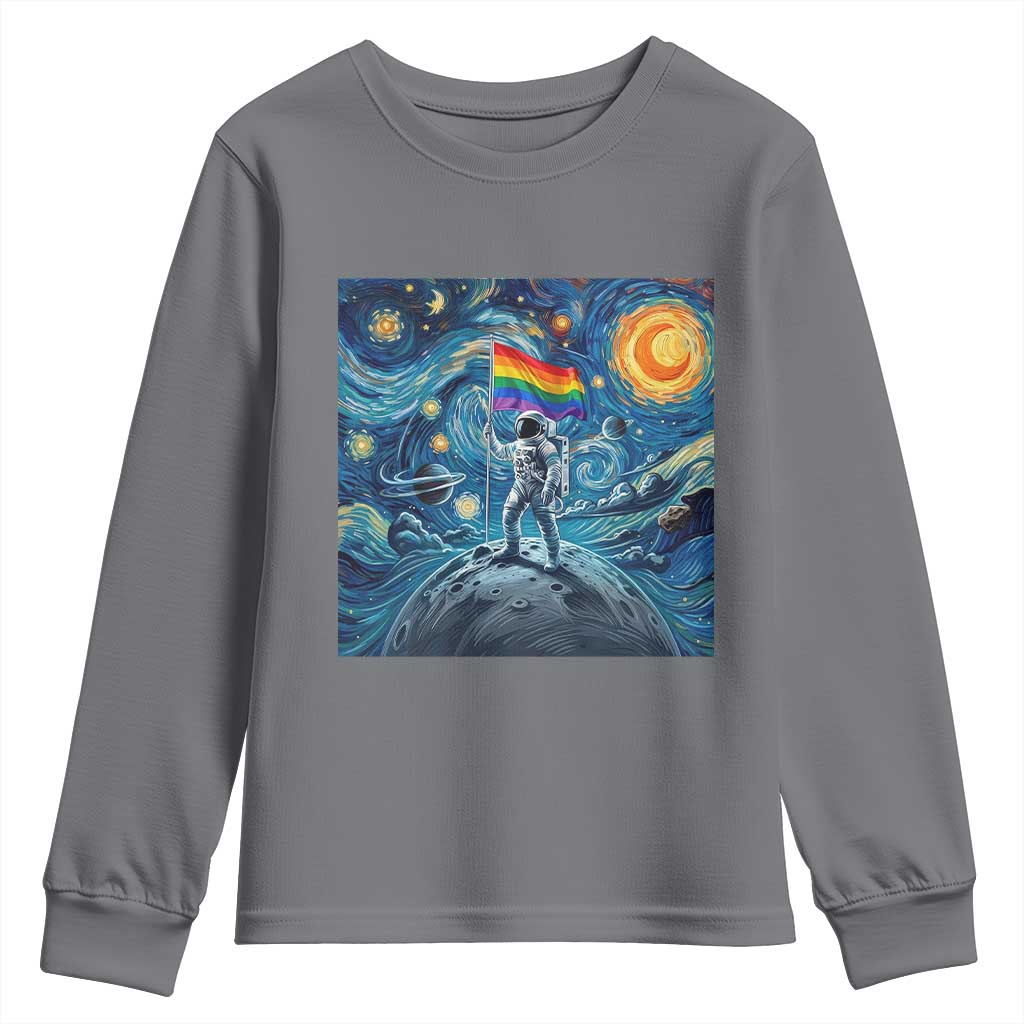 LGBTQ Rainbow Moon Astronaut Youth Sweatshirt Starry Night Graphic