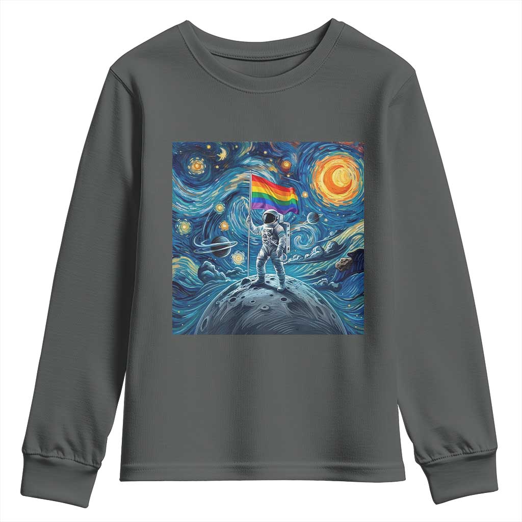LGBTQ Rainbow Moon Astronaut Youth Sweatshirt Starry Night Graphic