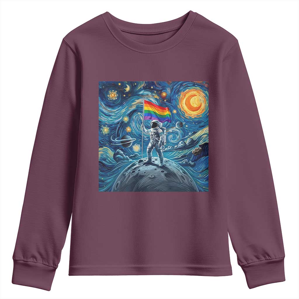 LGBTQ Rainbow Moon Astronaut Youth Sweatshirt Starry Night Graphic