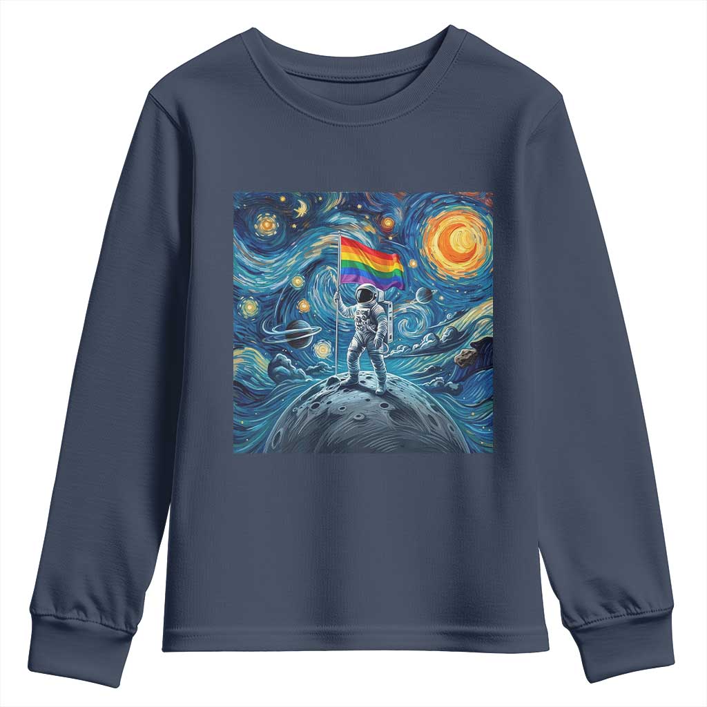 LGBTQ Rainbow Moon Astronaut Youth Sweatshirt Starry Night Graphic
