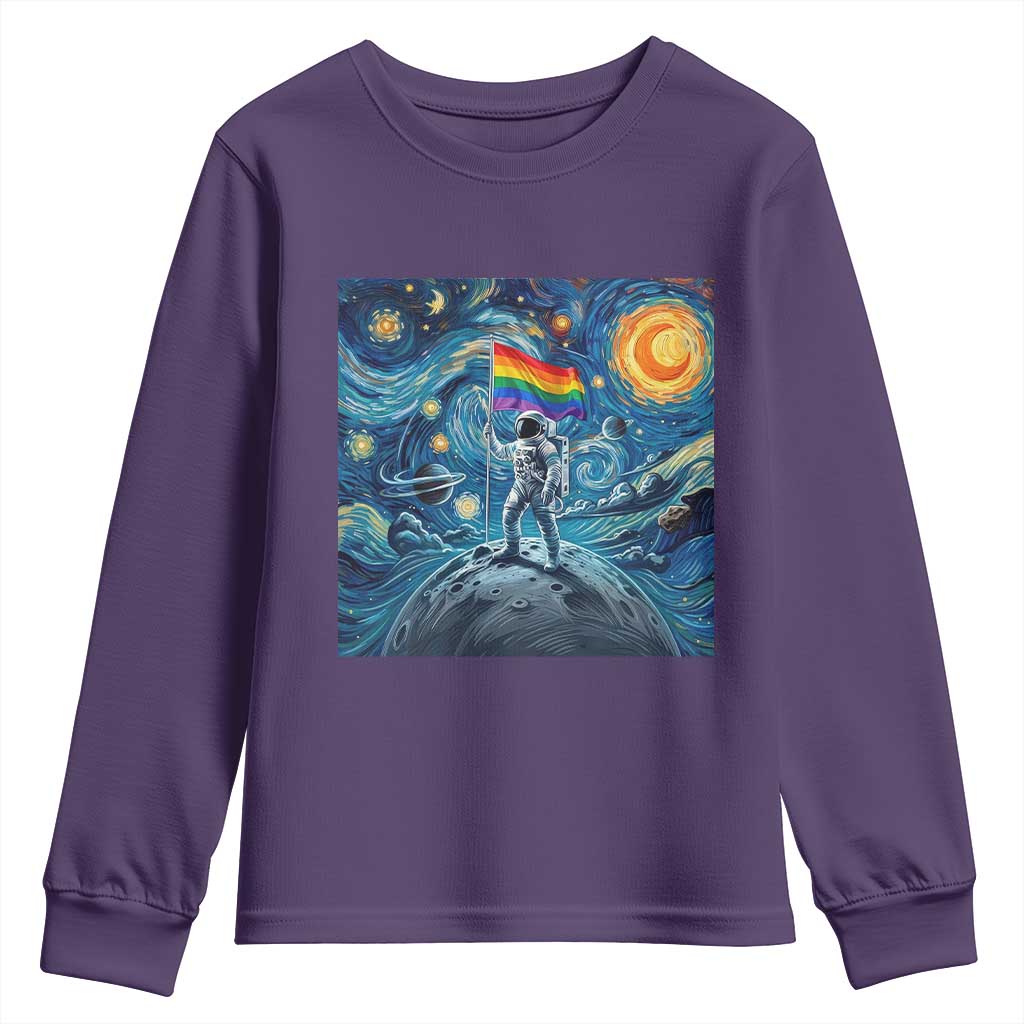 LGBTQ Rainbow Moon Astronaut Youth Sweatshirt Starry Night Graphic