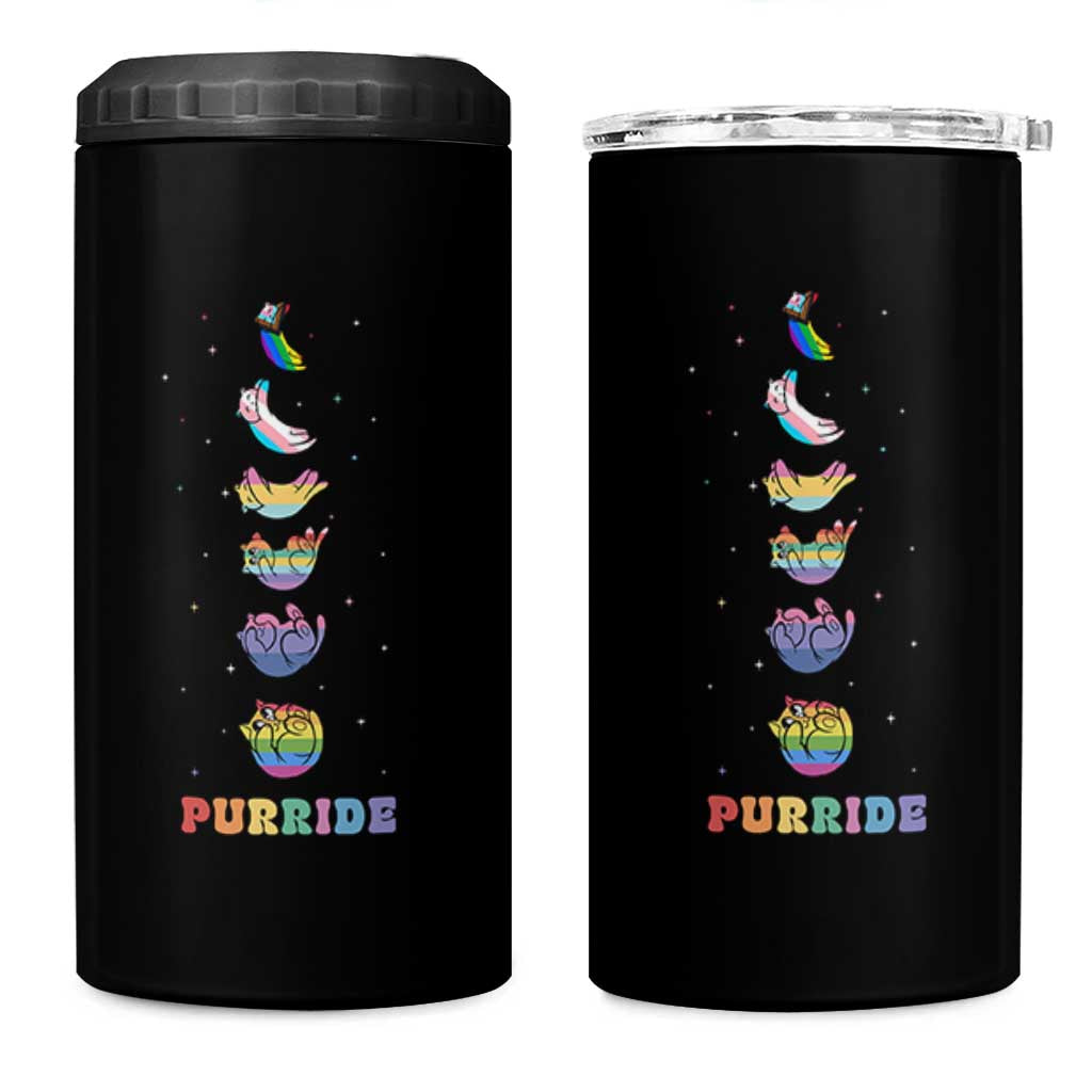 Purride Rainbow Cat Moon Cycles 4 in 1 Can Cooler Tumbler LGBQT Pride Feline Space