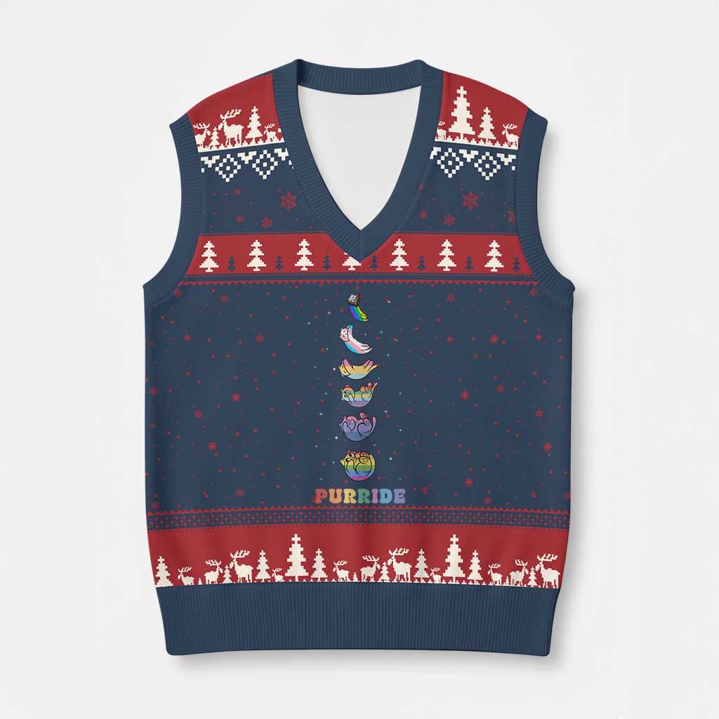 Purride Rainbow Cat Moon Cycles V-Neck Knit Sweater Vest LGBQT Pride Feline Space